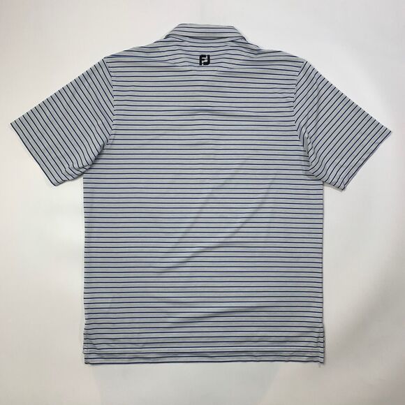 FJ FootJoy Shirt Men L Large Blue Grey Striped Droptail Hem Stretch Golf Polo - Picture 7 of 11